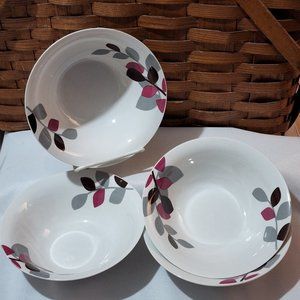 Oneida Porcelain Autumn Petals Soup Cereal Bowls 7" set of 4